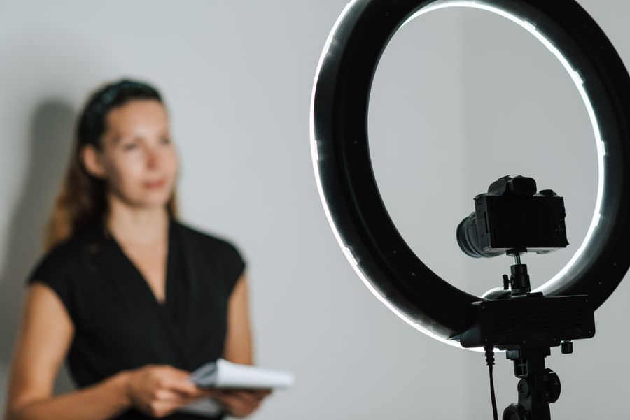 Recording an online course with a camera and ring light